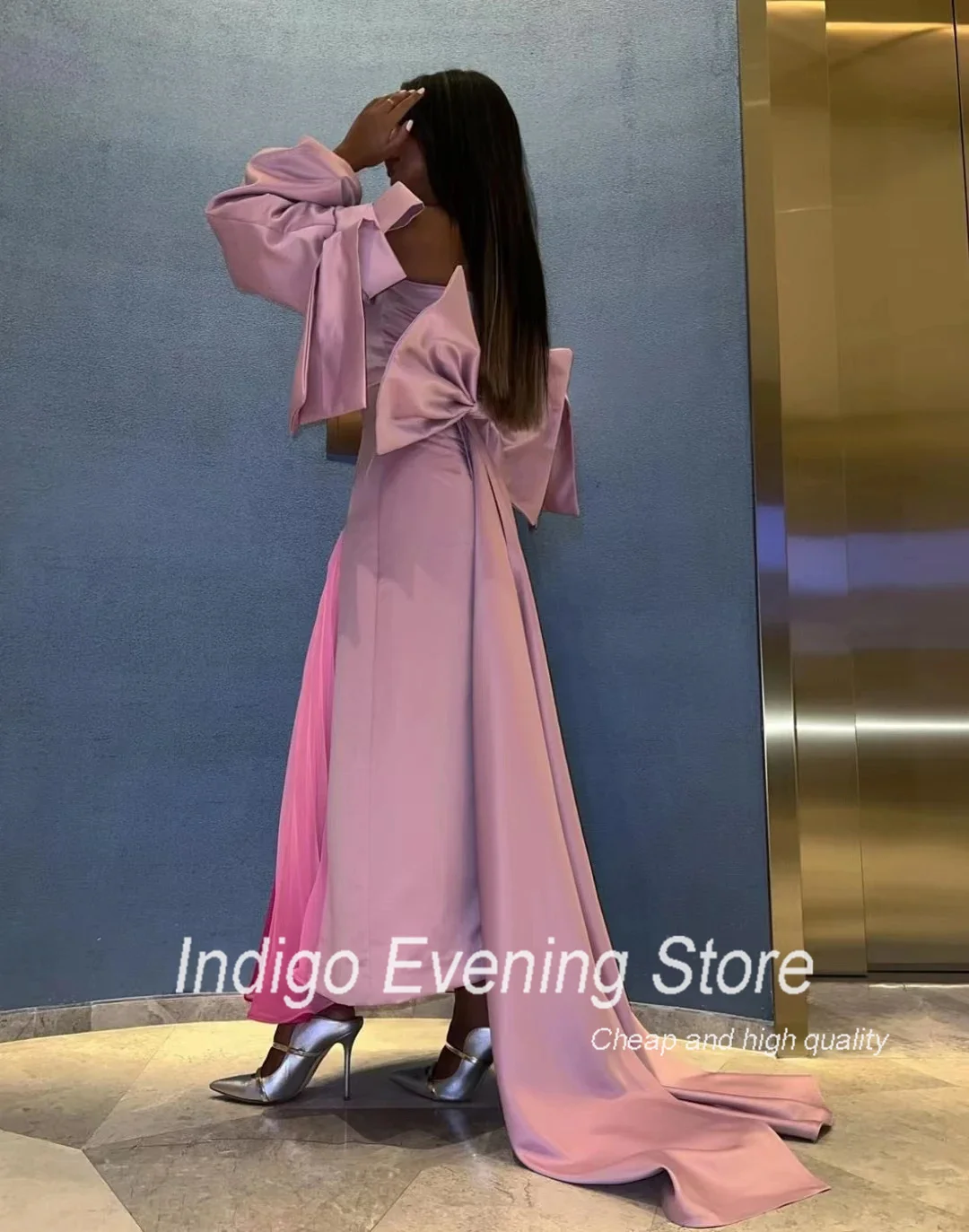 Indigo Evening Dresses Off Shoulder Floor-Length Bow Slit Women Elegant Formal Occasion Patry Dress 2024 vestidos de gala