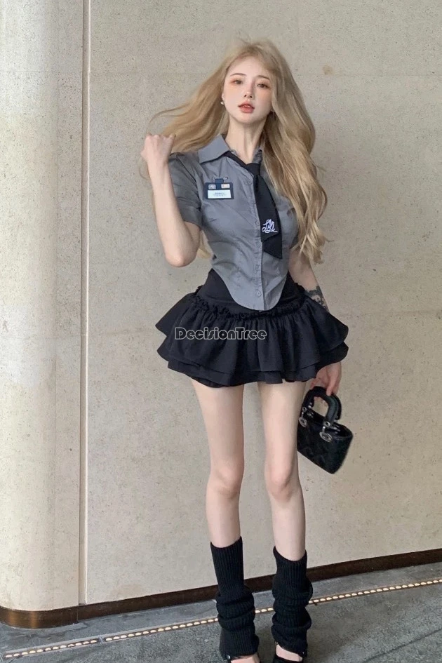 2026-summer-new-korean-japan-college-style-uniform-suit-short-sleeved-shirt-top-puff-skirt-two-piece-women-summer-fashion-jk-set