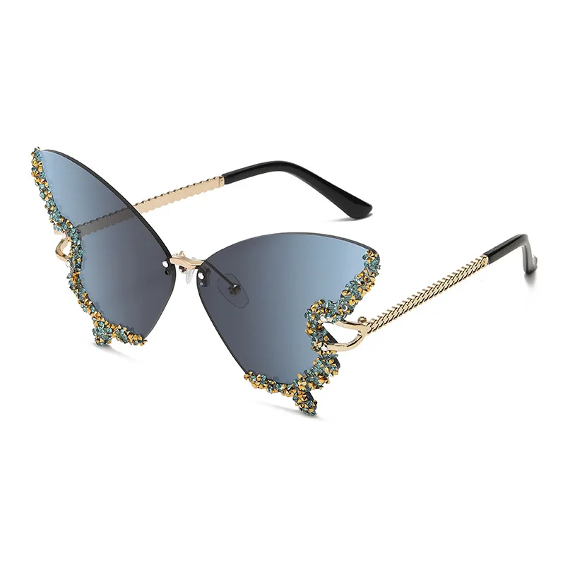 

Солнцезащитные очки без оправы с стразами в форме бабочки, женские, с градиентными линзами UV400, для уличной моды, фестивалей, вечеринок, повседневной носки, модные очки