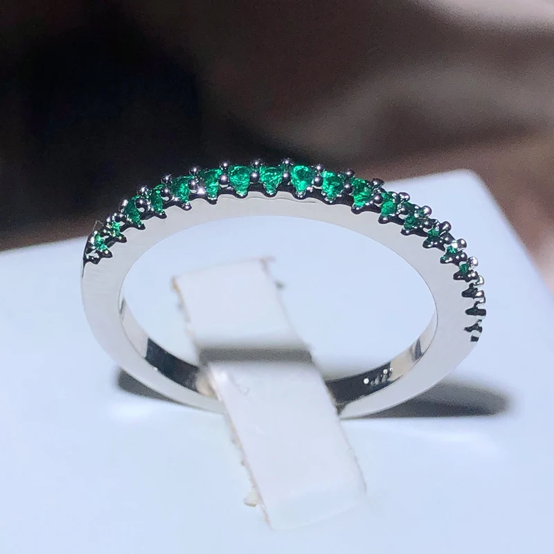 Anillo fino de circonia cúbica para mujer, sortija de circonia cúbica pequeña, color verde, para boda, compromiso, 925