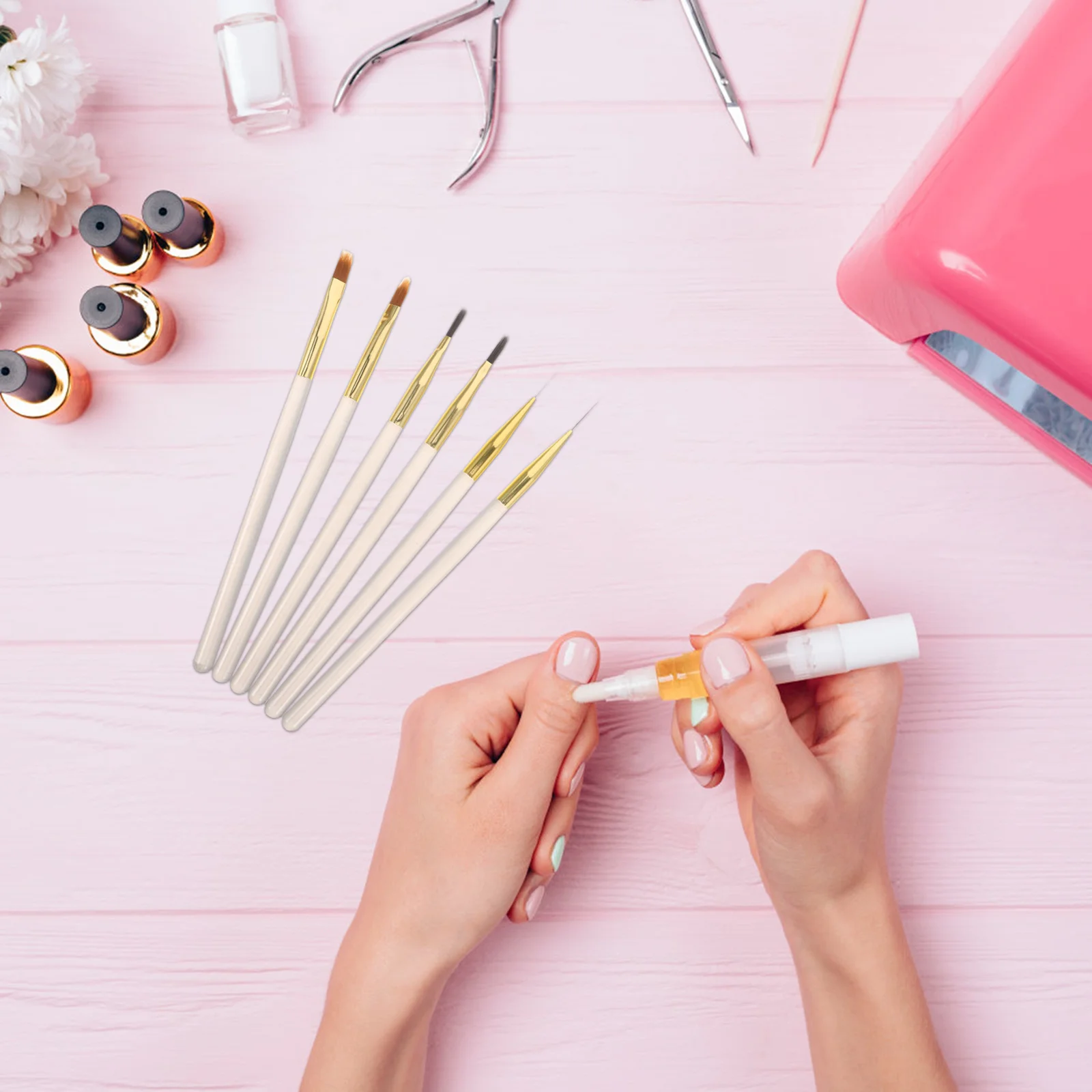 6pcs Nail Art Tools Set Liner Brush For Gradient Gel Polish Manicure Detailing Painting Women'S Nail Design Salon Accessories