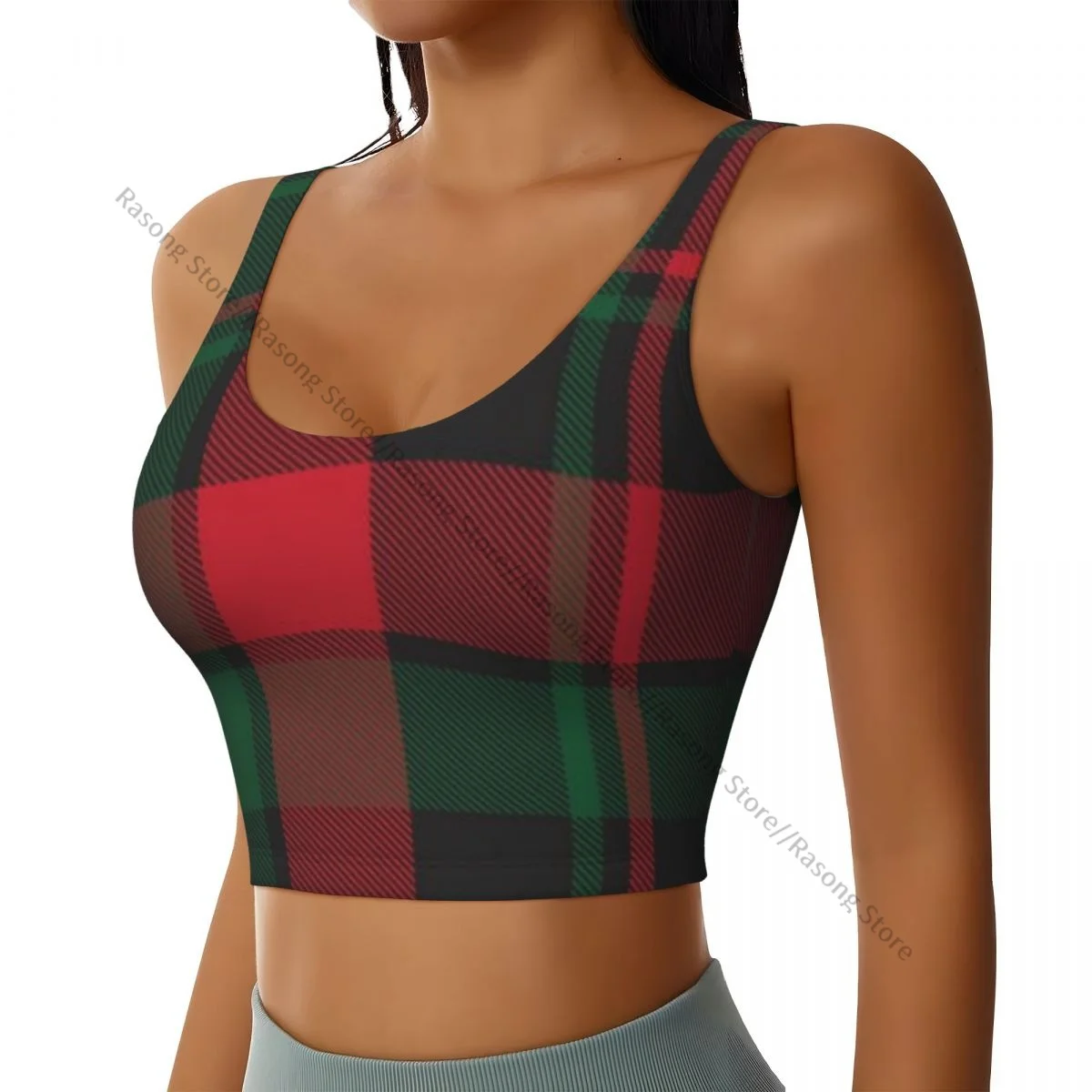 Sports Bra Women Running Yoga Clothes Vest Plaid Checkered Christmas Tartan Gathering Fitness Vest