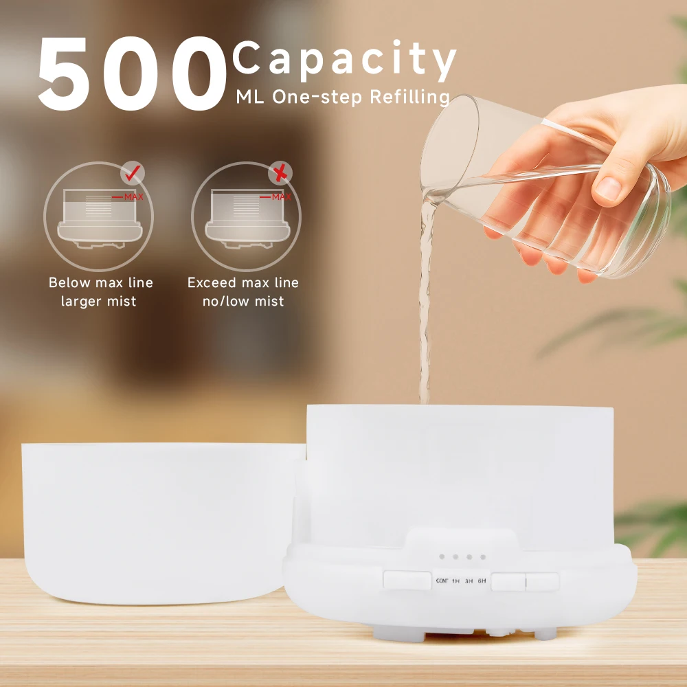 ルームアンビエントライト 500 ミリリットルエッセンシャルオイルディフューザーリモコン超音波アロマフレグランスオイル加湿器タイマーとオートオフ