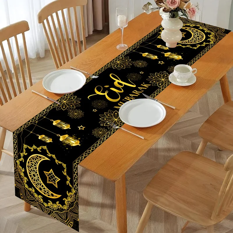 Ramadan Kareem Moon Star Table Runner Eid Mubarak Decorations 2026 For Home Islamic Muslim Party Supplies Chandelier Table Cover