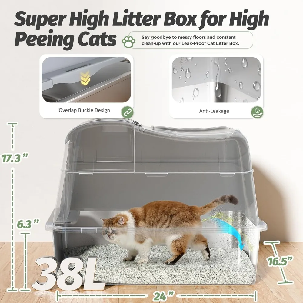 Caja de arena cerrada de entrada superior XXL para gatos grandes con 110 °   Características de tapa abatible y desodorización