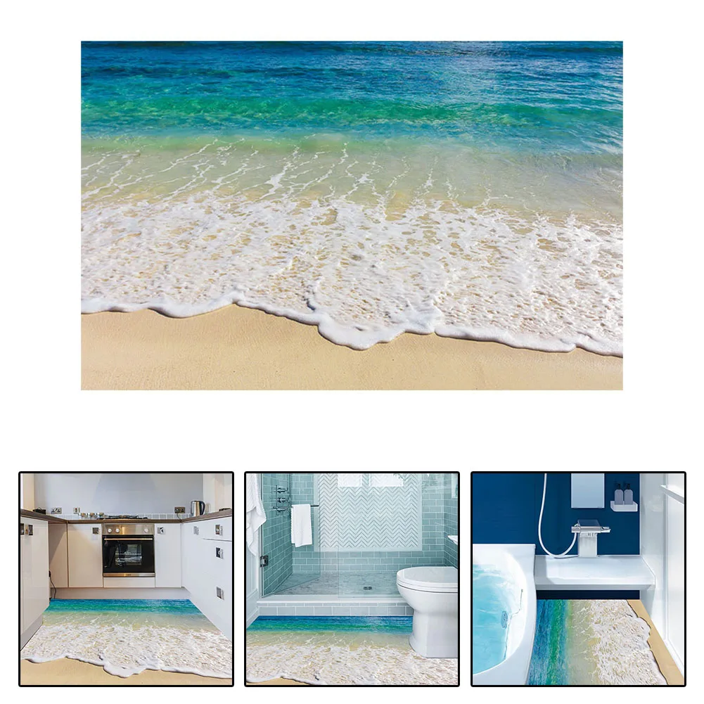 Pegatinas de suelo 3D de 90x58 Cm, alfombrilla con estampado de mar para dormitorio, cocina, alfombra de baño superabsorbente, decoración de verano