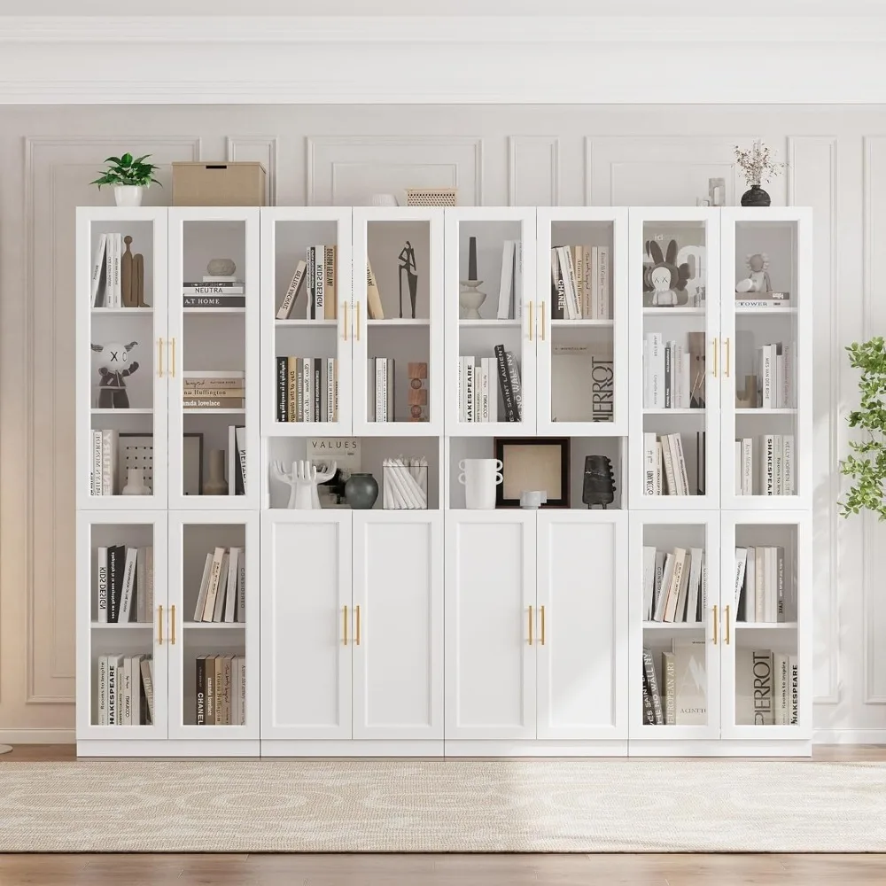 

modern glass-door display cabinet with adjustable shelves and drawers, 5-tier large storage unit for home decor