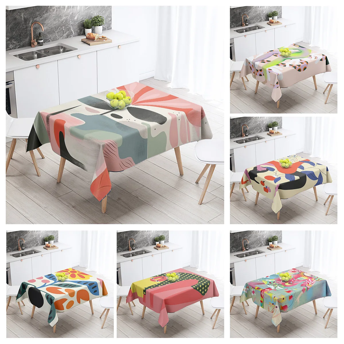 Morandi Ins Style Tablecloth Abstract Art Design 2025 New Geometric Pattern Decorative Tablecloth for Coffee Shop