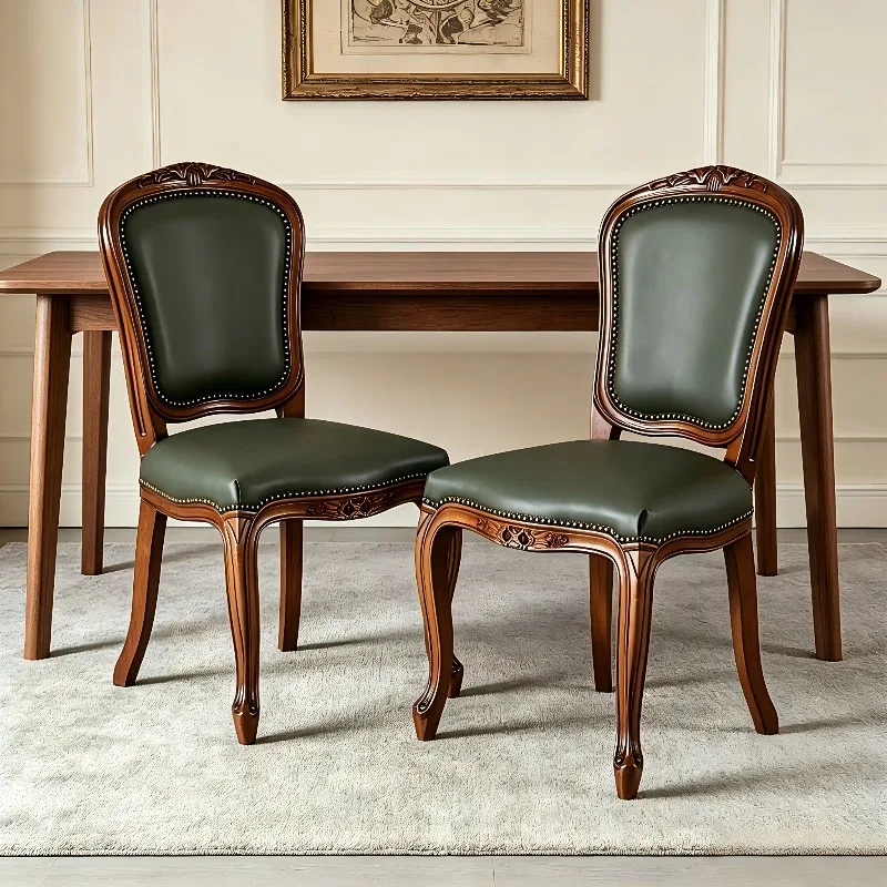 American solid wood leather dining  coffee chair retro soft bag first layer cowhide back chair study chair bedroom leisure