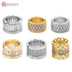 18K Gold Color Brass and Zircon Large Hole Beads Cylinder Spacer Beads Bracelets Beads High Quality Diy Jewelry Accessories