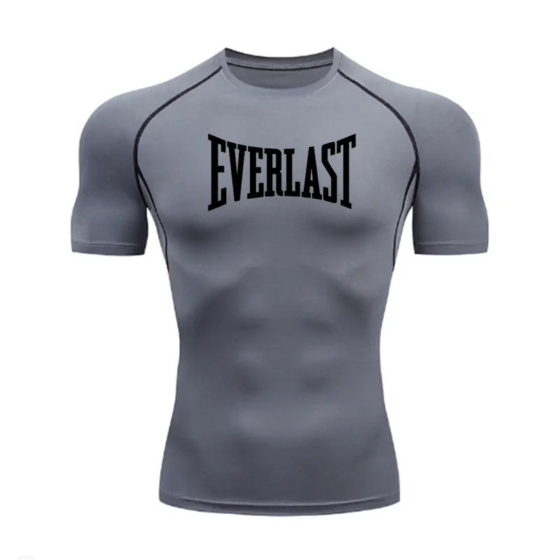 EVERLAST Men\'s Skin-Tight Shirt Printed Sports Quick Dry Breathable Sports Tights Second Layer Of Sunscreen Skin Shirt