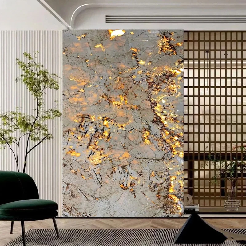 Natural photoelectric luxury stone Pandora translucent stone entrance background wall villa living room