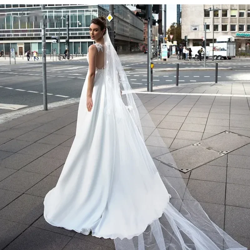 Princess Wedding Dress Sain Appliqued Lace Bridal Gowns Vestido De Noiva Lorie Illusion Back Wedding Gowns For Women
