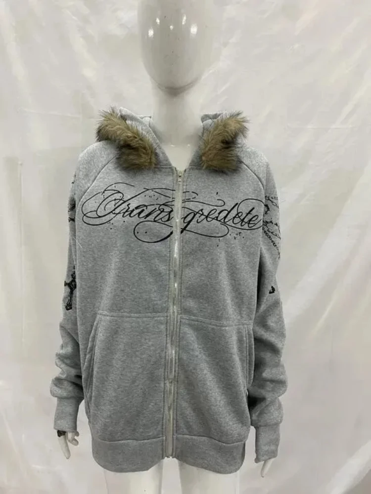 

Модная персонализированная молния со съемным меховым воротником, шапка с капюшоном, Harajuku, эстетика, классическая повседневная толстовка с длинными рукавами