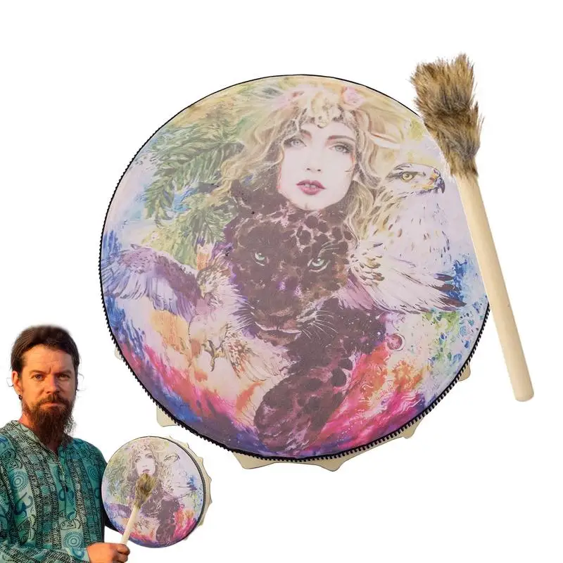 Shamanic Drum With Stick Shamanic Beauty Leopard Drum Spiritual Instrument With Rhythmic Vibrations For Experienced Musician And