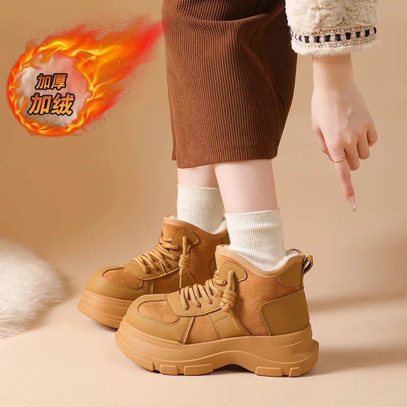 CRLAYDK المرأة مكتنزة الثلوج الأحذية الكاحل الدافئة الفراء اصطف الشتاء الانزلاق على الجوارب القصيرة أحذية منصة المشي في الهواء الطلق بوتاس #4