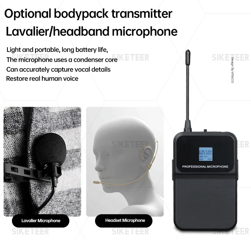 Sistema microfonico wireless UHF professionale, microfono lavalier portatile, chiesa, matrimonio, microfono da palco wireless