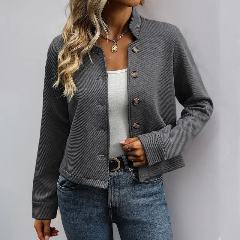 Strickjacke Neue Herbst Damen Textur Stehkragen Langarm Jacke