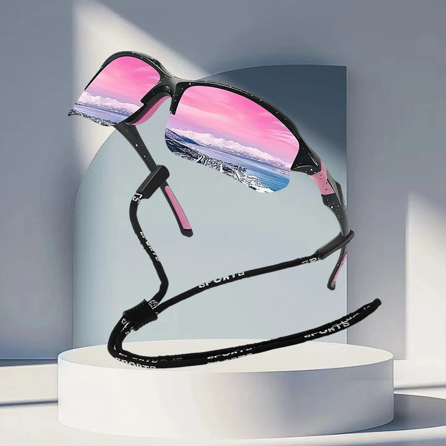 نظارات شمسية كلاسيكية للجنسين UV400 مع سلسلة نصف إطار نظارات واقية رياضية خارجية لتسلق الجبال والجري #5