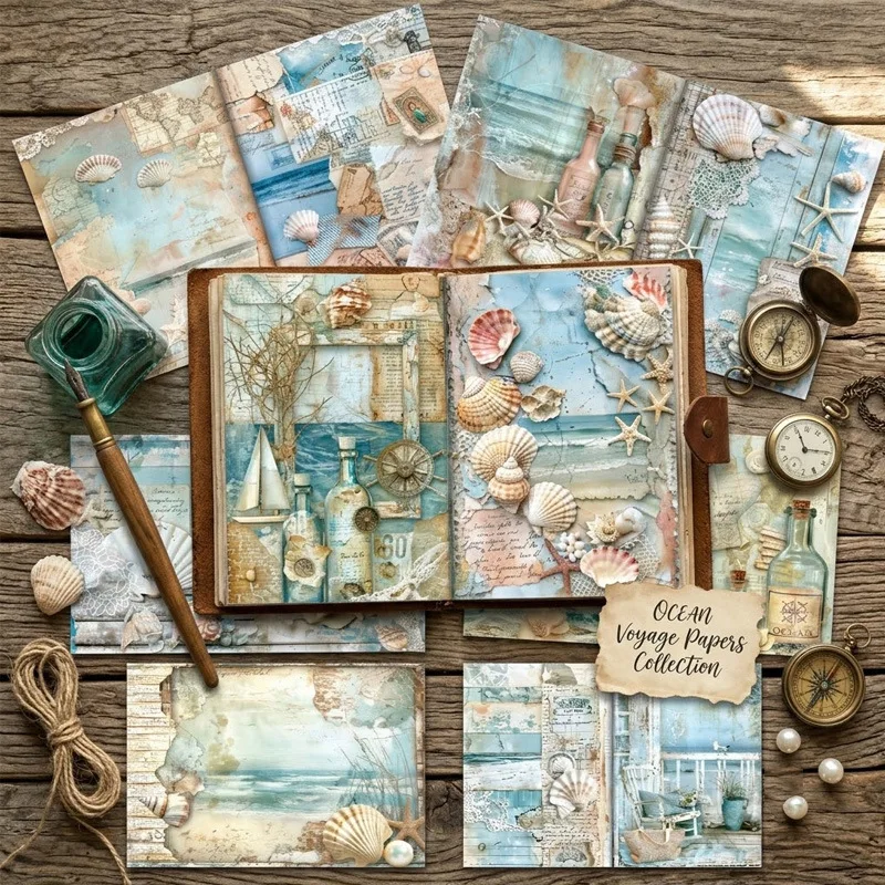 Vintage Nautical Seashell Starfish Drift Bottle Print Paper Scrapbook Journal Cardstock DIY Album Decor Craft Art Supplies