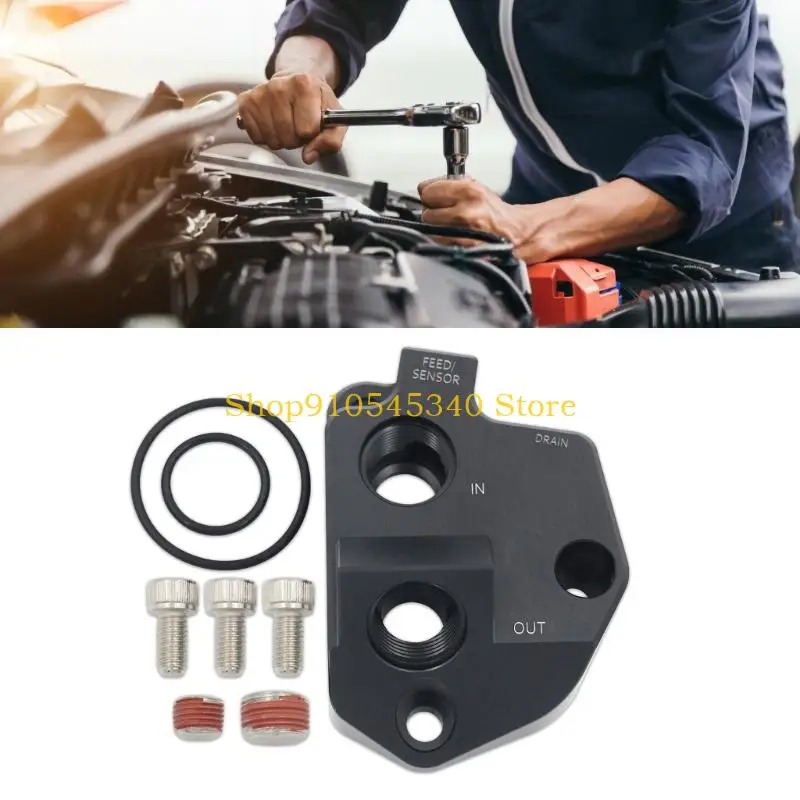 U2JA Aluminum Oil Adapter Base with Port Identification, Stated Port Size Reference, and Threaded Passage Layout for Engine