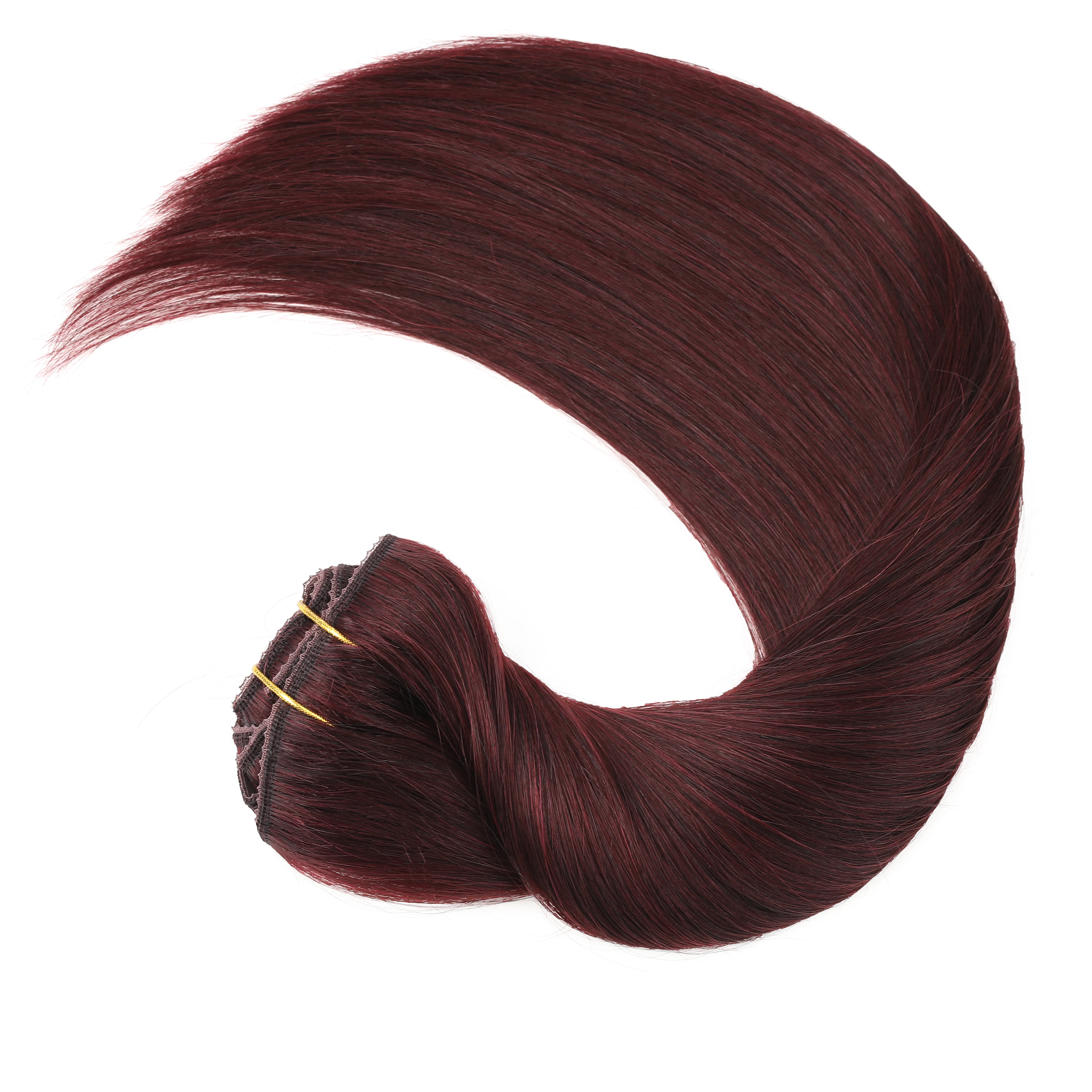 Clip en extensión de cabello humano Real para mujer, extensiones de cabello de doble trama sin costuras, rojo vino, 99J #, cabeza completa, 12-22 pulgadas