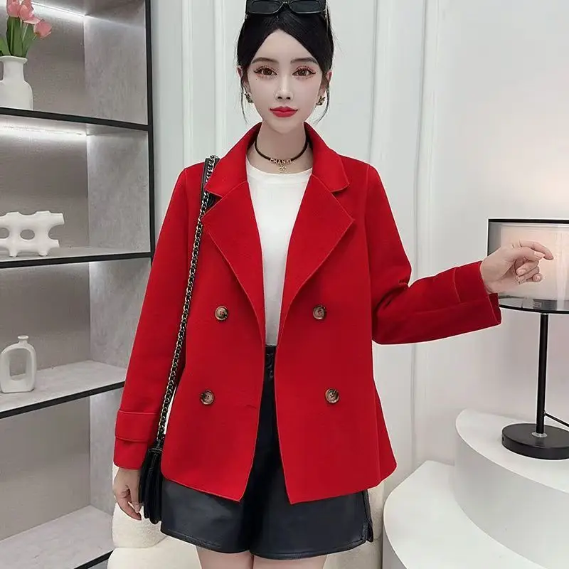 Reversible Fleece Coat 2026 Women's Short Slimming Fashion Suit Collar Autumn And Winter Reversible Woolen Jacket Wool Blazer