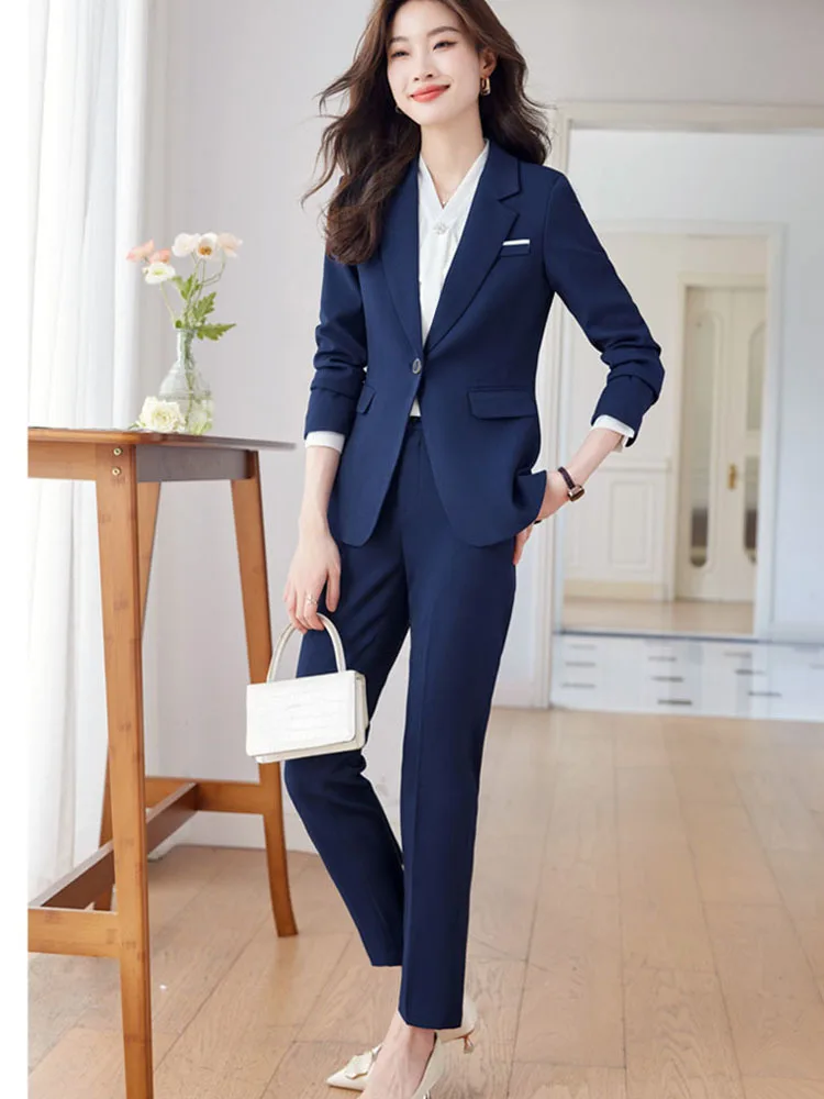 Pink Suits Women New 2024 Autumn Temperament Business lnterview Slim Blazer And Pants Sets Office Ladies Work Wear Black