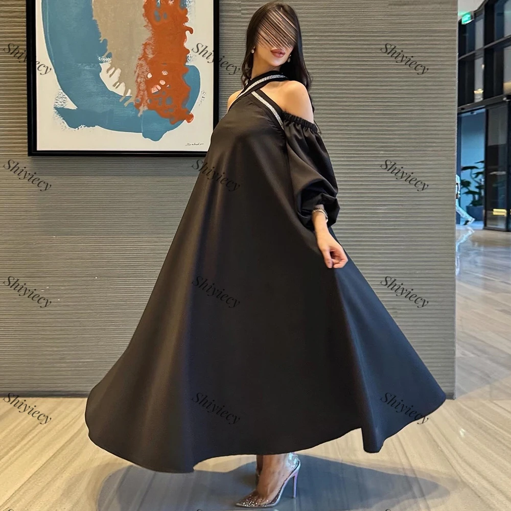 Black A-Line Jersey Off the Shoulder Evening Dress Elegant Saudi Arabia Formal Prom Gowns for Pregnant Woman Ankle Length