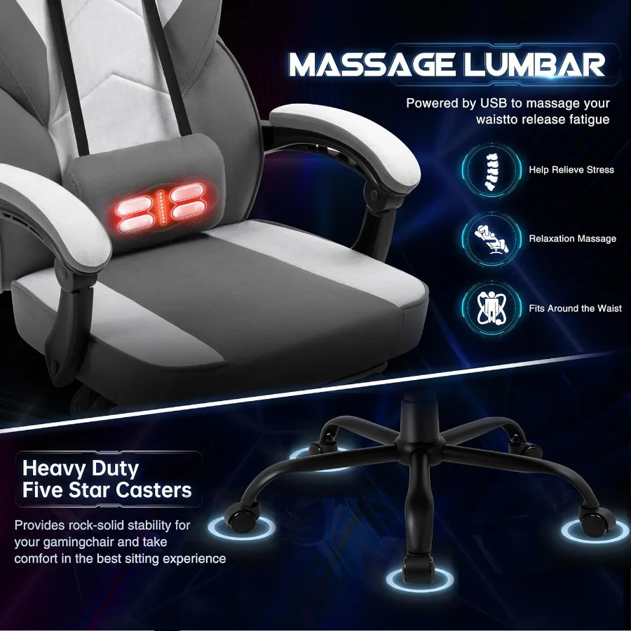 Gaming Chair for Adults with Footrest and Massage Lumbar Support, Ergonomic High Back Gamer Chair, Adjustable Swivel Computer G - view 6