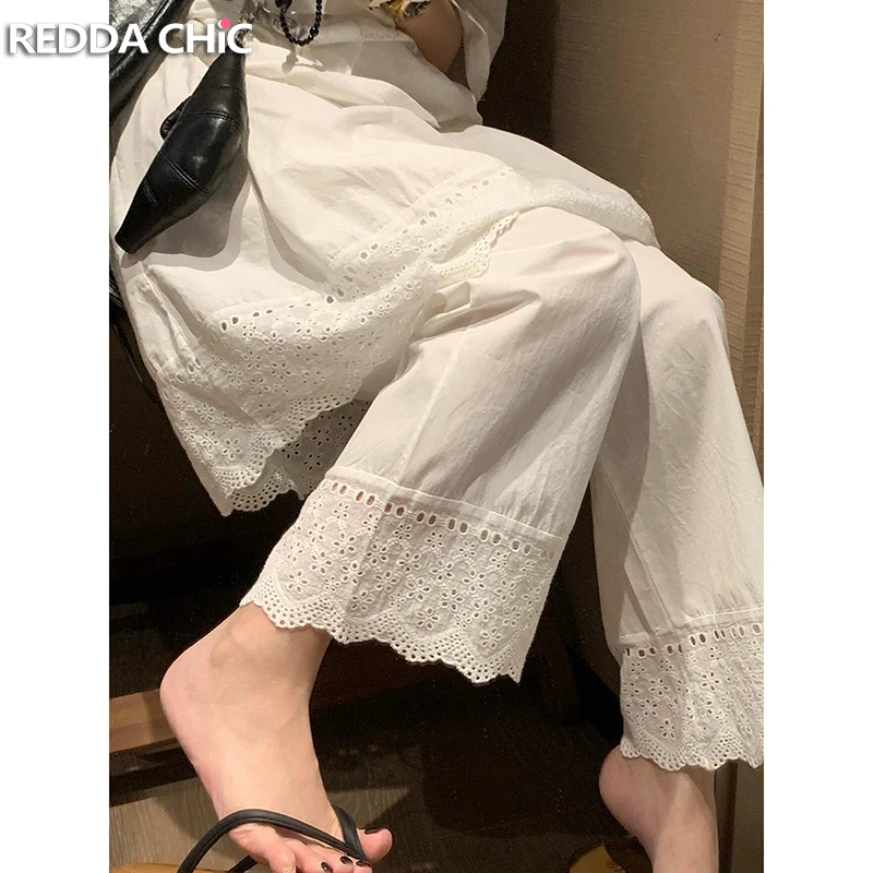 

ReddaChic Elegant White Layered Skirt Palazzo Pants Loose Casual Elastic Waist Wide Leg Trousers Summer Vacation Women Clothes