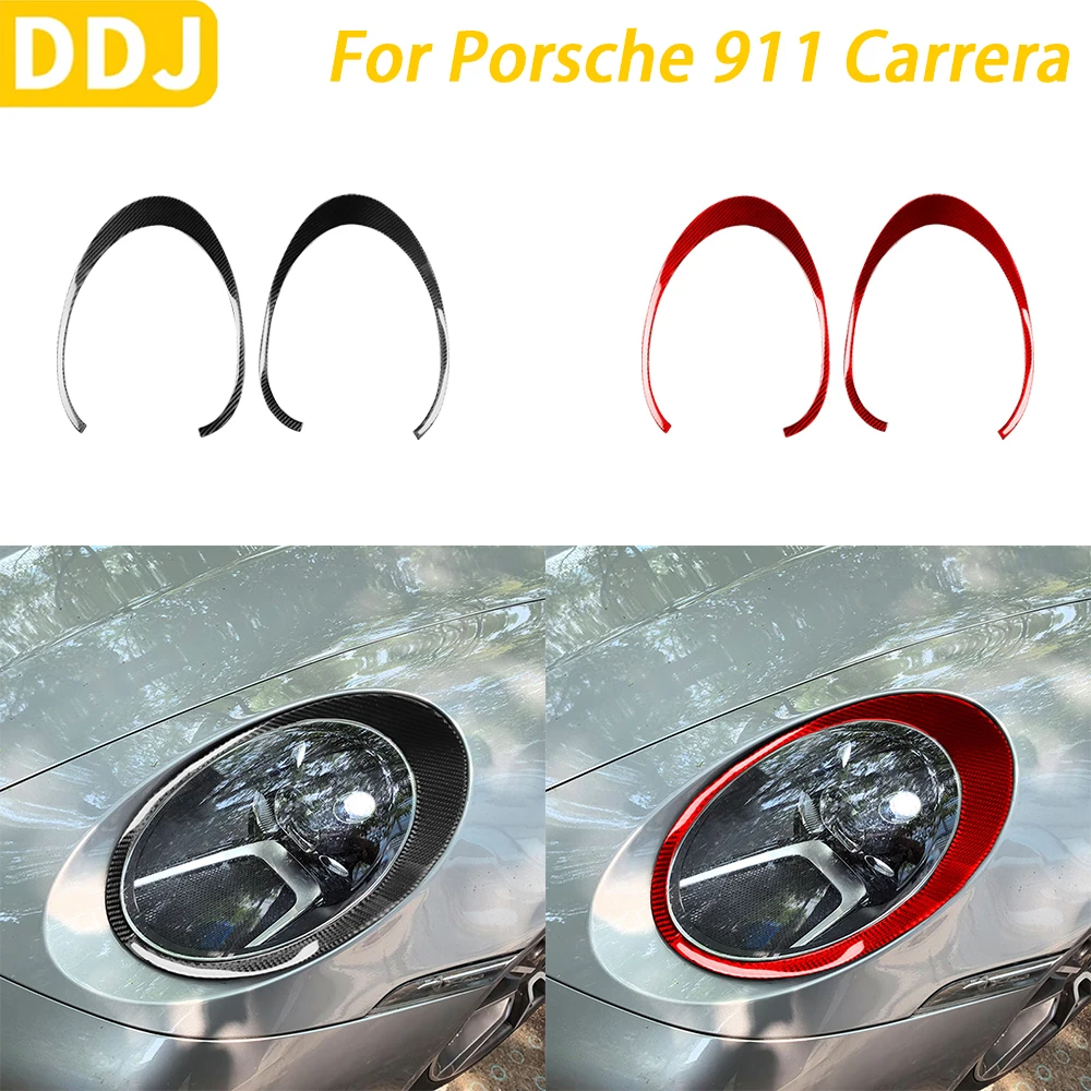 For Porsche 911 992 Carrera 2019-2024 Carbon Fiber Front Headlight Eyebrow Panel Trim Cover Car Decoration Accessories Sticker