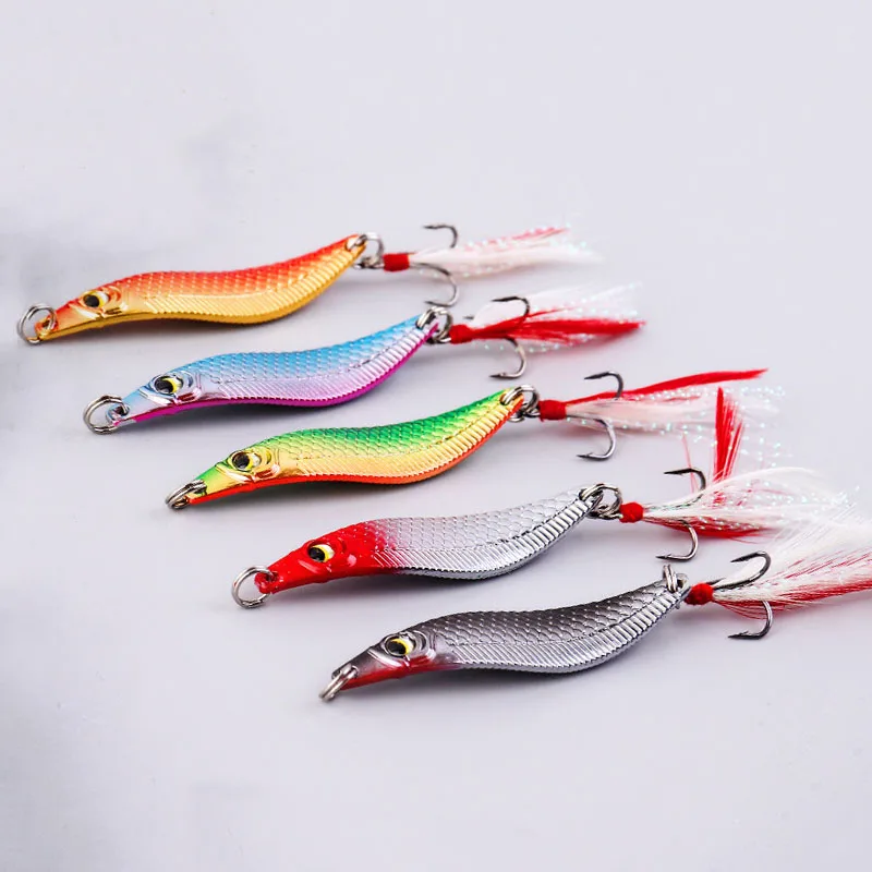 1 sztuk 3D 42-70mm 5-30g łyżka wędkarska przynęta pojedynczy haczyk sztuczny metal twarda przynęta pstrąg w kształcie litery S Spinner cekiny sprzęt wędkarski