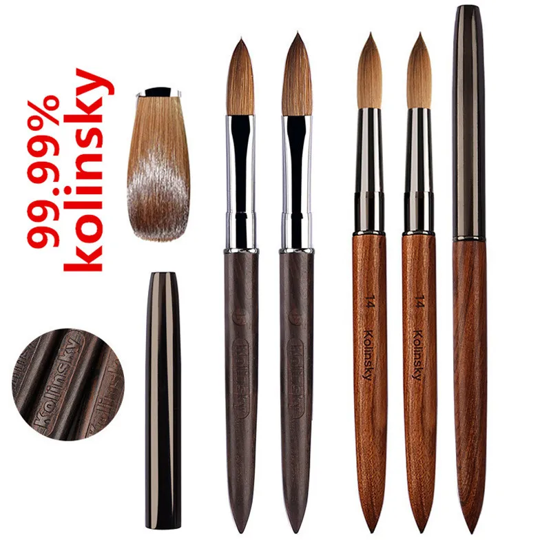 

Kolinsky Sable Acrylic Nail Art Brush Nail Extension UV Nail Gel Carving Pen Brush Flat Round Red Wood Acrylic Brush