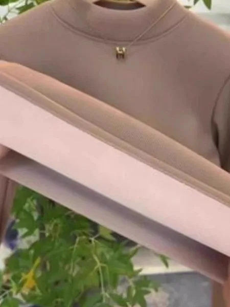 

Thickened Fleece Lined Base Layer Shirt Women's plus Size Half High Collar Warm Inner Wear Casual Slim Fit Long Sleeve T-shirt