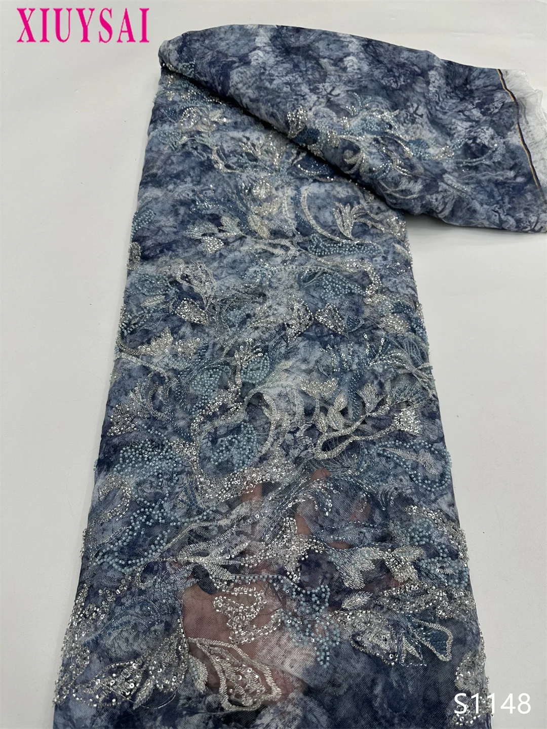 

2025 Nigerian African Luxurious French Lace Fabric with High Quality Sequins Embroidery Beaded for Dress Sewing