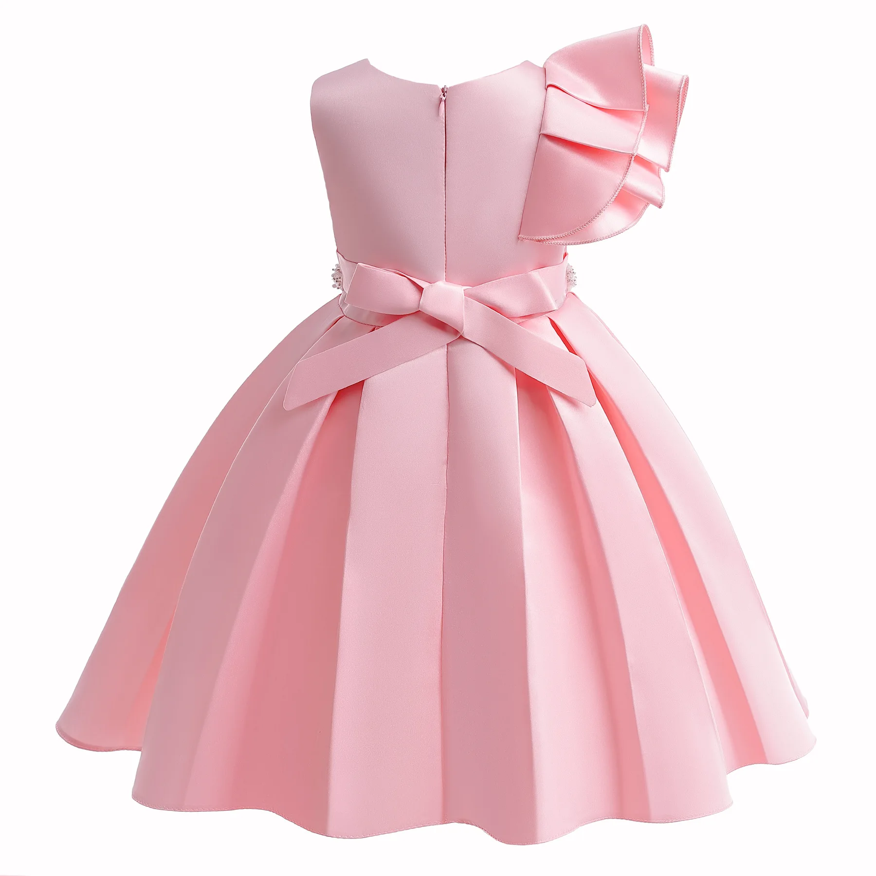 Cute Solid Princess Dress Kids Birthday Party Evening Gown Elegant Chic Single Shoulder Dresses Girls Spring Summer Costume