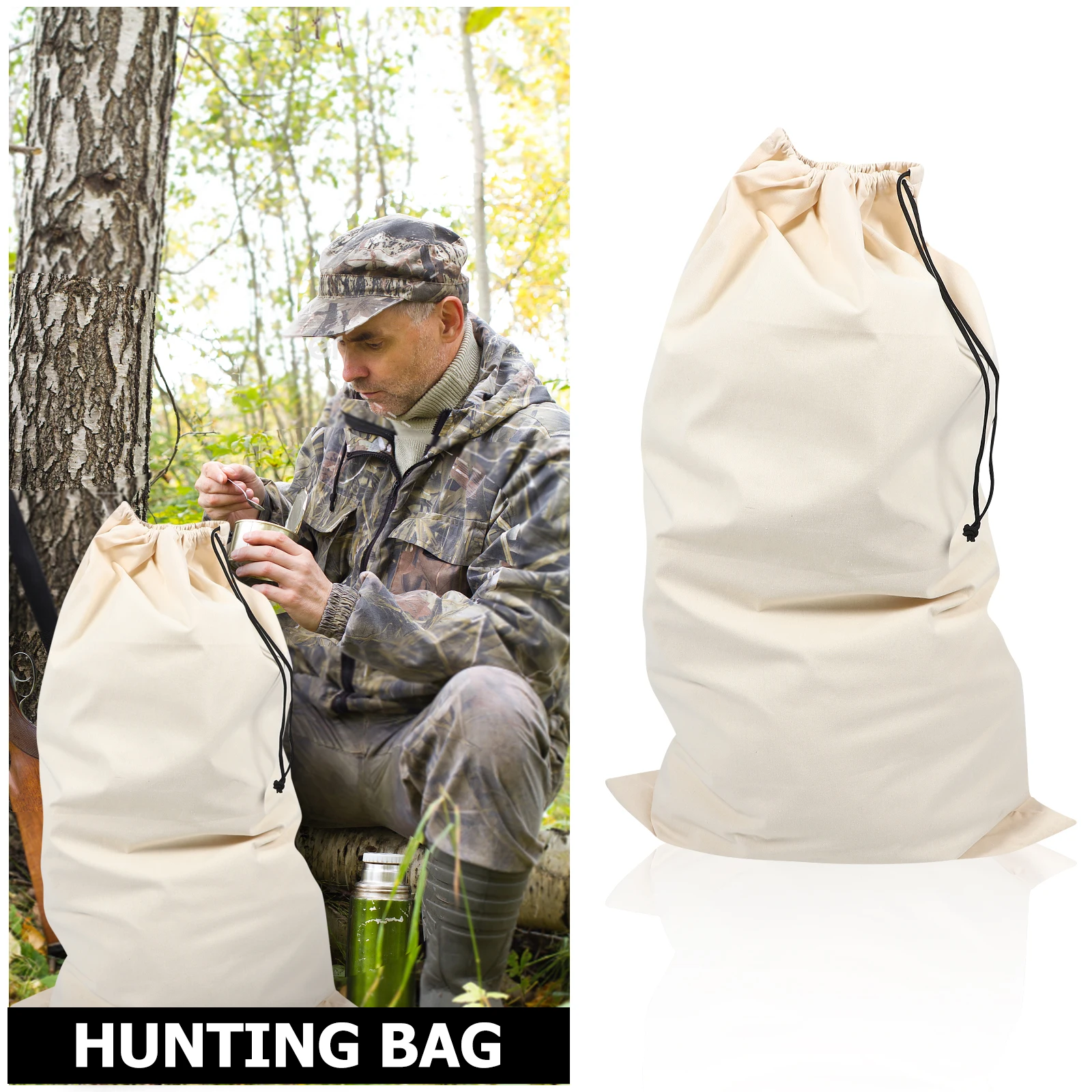 

Hunting Drawstring 74x120cm Large Camping Storage Pouch Beige Outdoor Game Bag Clothing Organizer Travel Laundry Bag