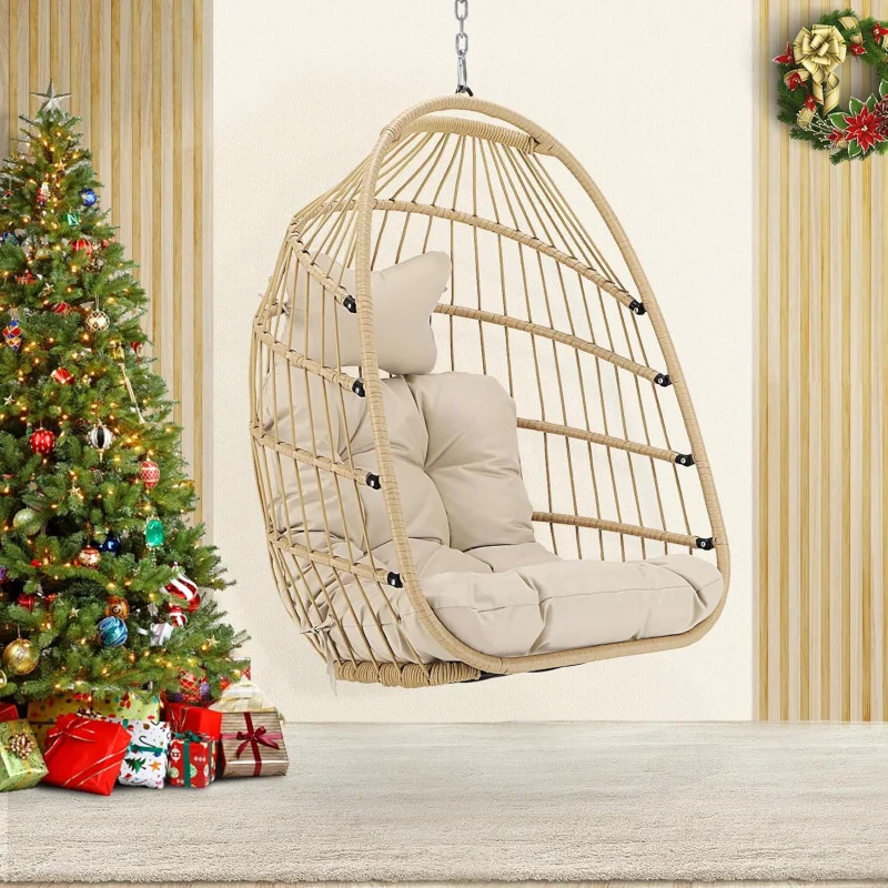 Swing Egg Without Indoor Wicker Rattan Patio Basket Hanging Chair no Stand with Resistant Cushions 265lbs Capacity fo