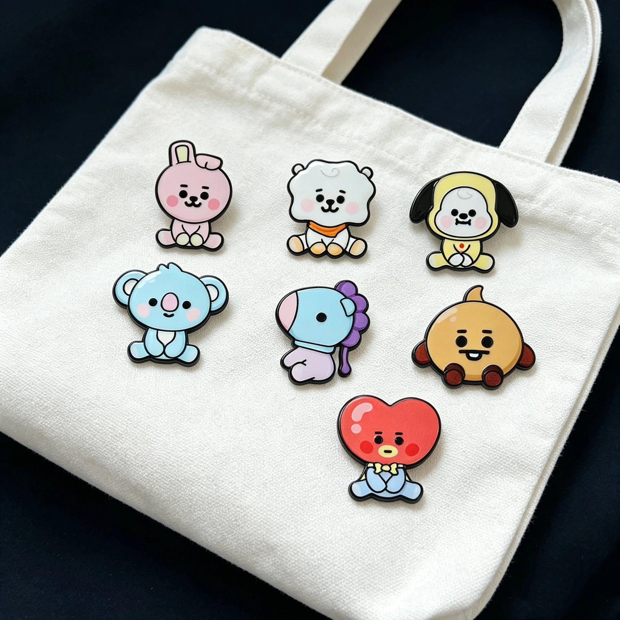 7 Pcs BT21 Creative Personality Badge Clothes Brooch Cartoon Cute Boys Girls Schoolbag Decoration image 4