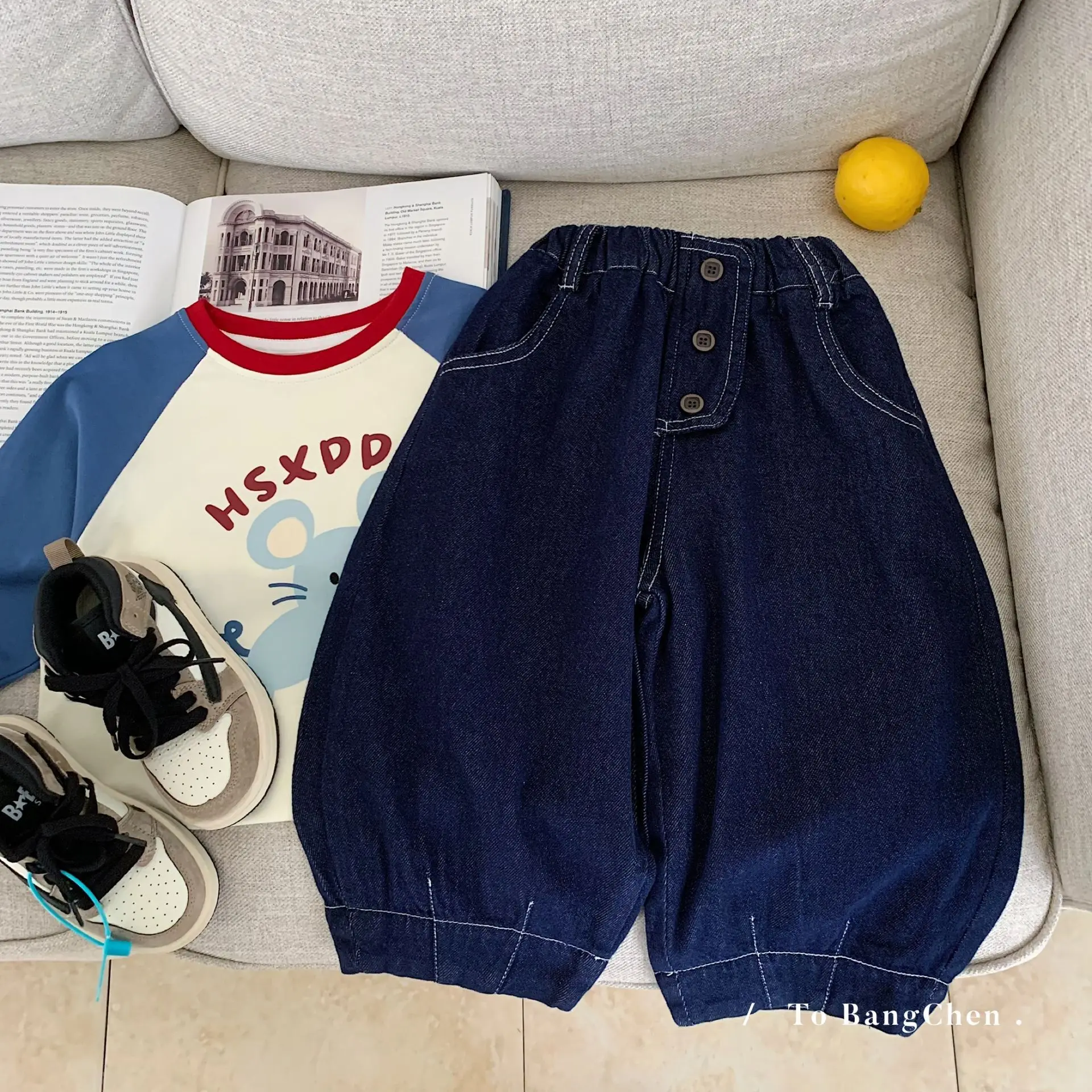 

UNITIM Kids Baby Girls Jeans Solid Color Toddler Boys Demin Pant Spring Elastic Waist Loose Children Boys Versatile Trouser