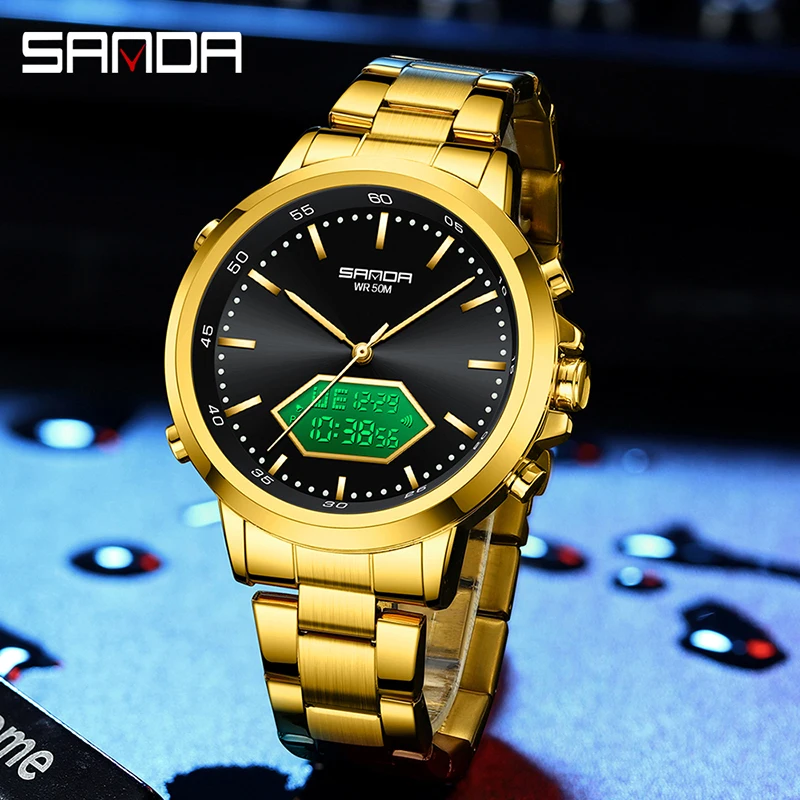 SANDA 3301 العسكرية الرجال الرياضة الجيش الساعات التناظرية الرقمية الكوارتز مقاوم للماء 50 متر الرجال صدمة ساعة اليد للرجل Relogio Masculino