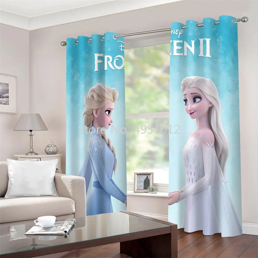 Disney Princess Frozen Elsa Print Blackout Curtain Living Room Bedroom Children's Room Bay Window Fabric Drapes Decoration