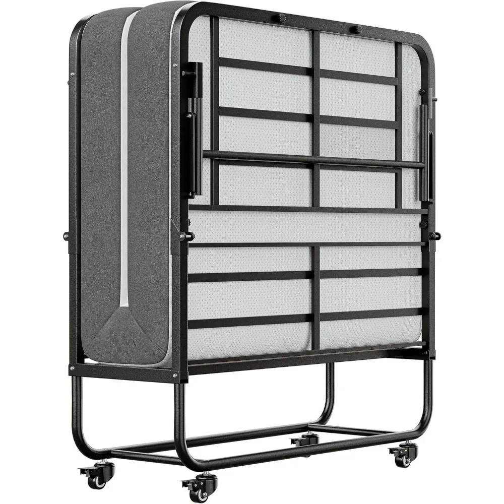 

Twin Folding Bed with Mattress, 75 x 38 Folded Bed, Rollaway Foldable Extra Bed for Adults