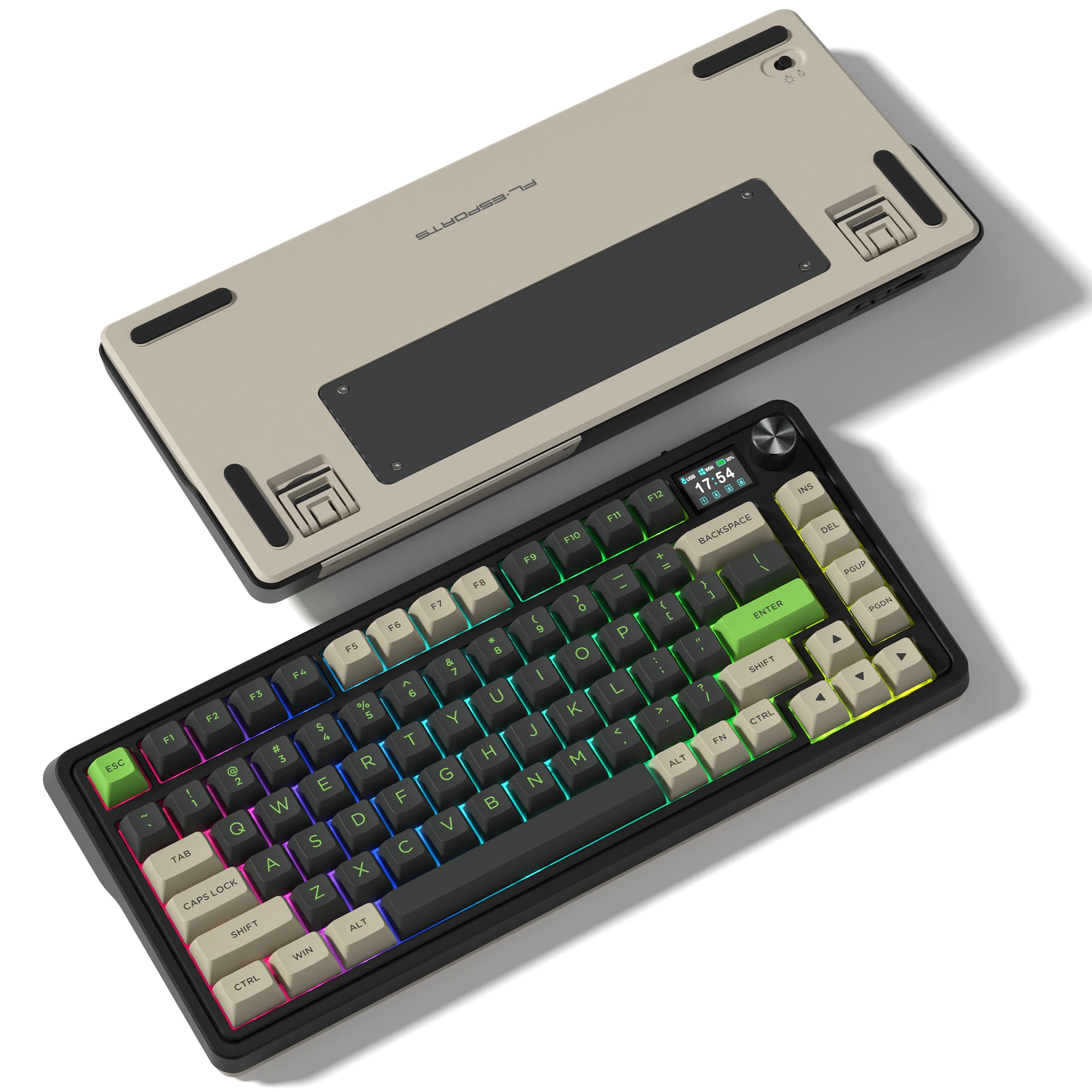 

Fl-ESPORTS CMK75 Grey Tri-Mode Gaming Keyboard with TFT Color Display&Knob Wireless Hot-Swap RGB Mechanical Keyboard for Mac Win