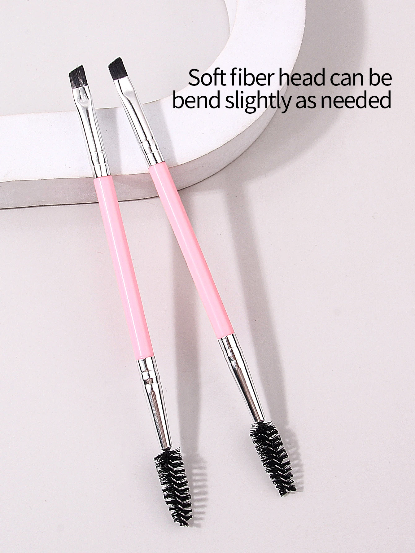 2 SZT. Różowe Dwustronne Pędzle do Makijażu - Spiralny Pędzel do Rzęs, Pędzel do Brwi z Narożkiem i Pędzel do Eyelineru |   Wielofunkcyjna szczoteczka do oczu