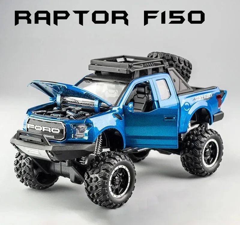 1:32 Ford Raptor F150 ล้อแม็กรถDiecastรุ่นของเล่นเสียงของเล่นรถกระบะรถบรรทุกดึงกลับรถสําหรับของขวัญเด็ก