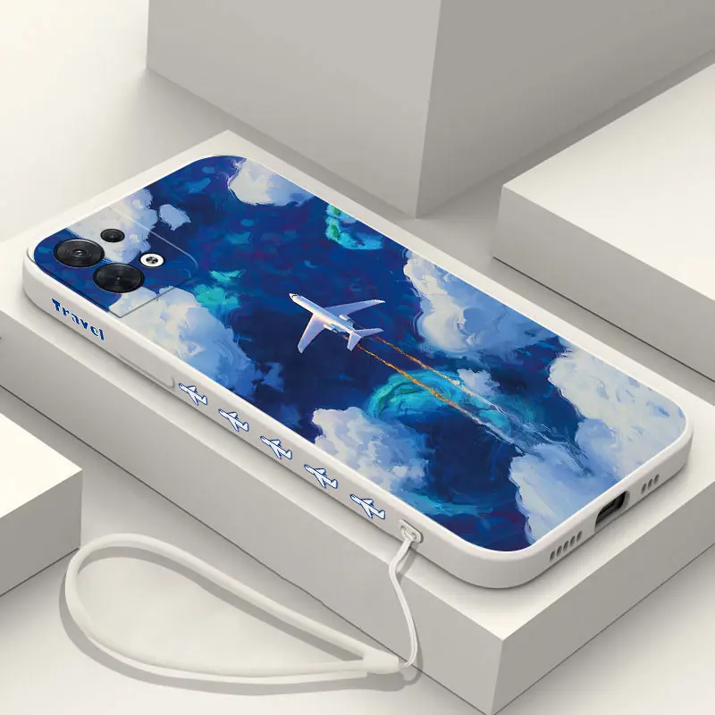 Airplane On A Journey Phone Case For OPPO Reno 3 4 8 8T 8Z 7 7Z 6 5 F19 F9 Pro 4G 5G Liquid Soft Silicone Cover With Hand Strap