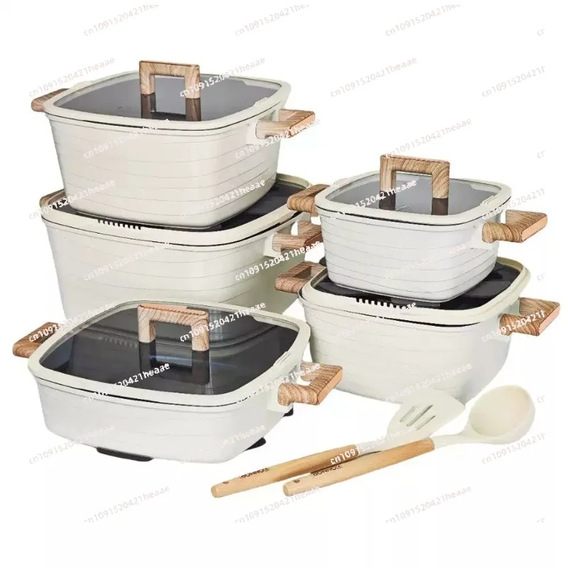 Suitable for 15 piece die-casting soup pot set with non stick bottom covering and electromagnetic thermal conductivity