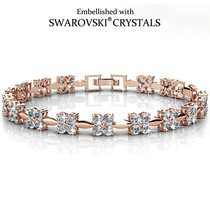 

Daisini Цветочный браслет, украшенный кристаллами Swarovski премиум-класса, латунь T качества с покрытием из розового золота 18 карат, свадебный подарок для невесты
